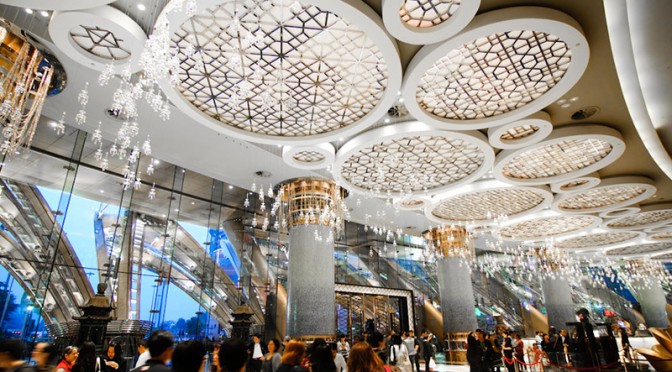 Glittering gold PVD stainless steel lighting for The Grand Lisboa  Casino, Macau, China
